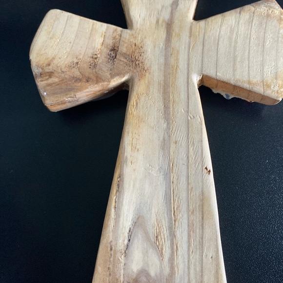 Mosaic Tile On Wood Cross Religious Wall Art Cream Orange & Blue 8”x5”x1” - Picture 10 of 12